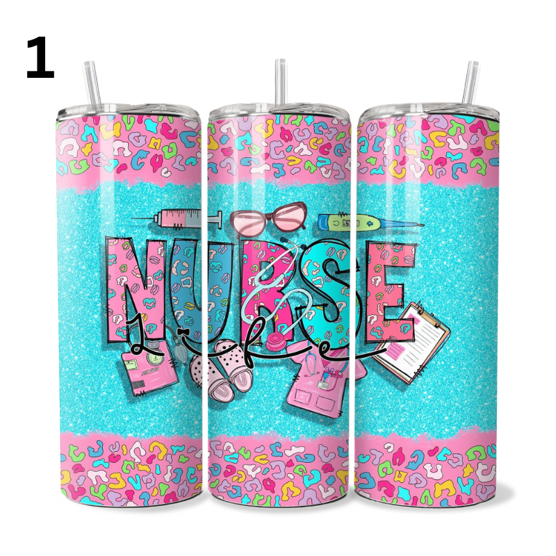 Turquoise and Pink Nurse Tumbler